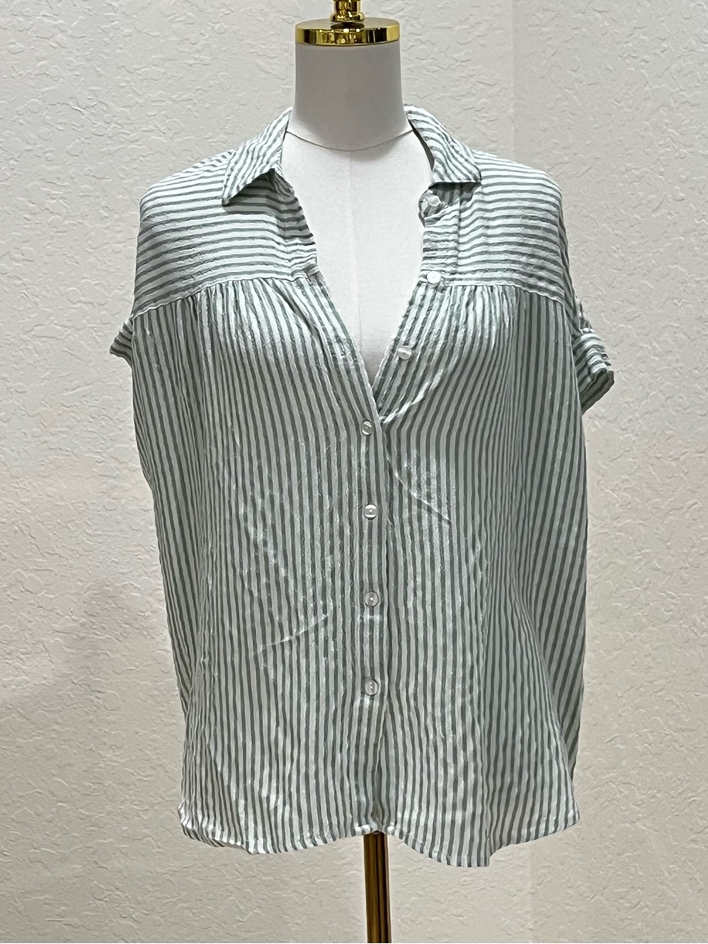 Light Green Stripe Button-Down Women’s Top Jane + Delancey